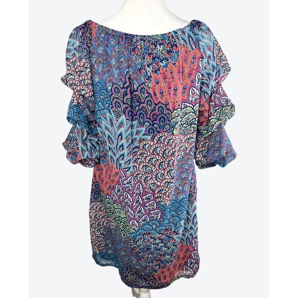 MSK Petite Womens Vibrant Multicolored Paisley Tunic Dress 3/4 Ruched Sleeves PM - Picture 14 of 14